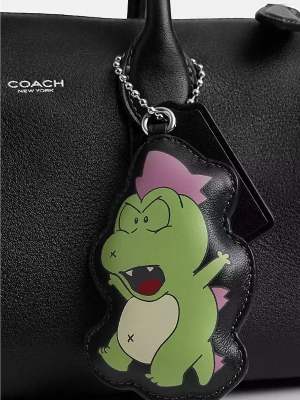 NWTCoach Brain Dead Compass 25 Black Leather Satchel with Green Darby Dino Charm
